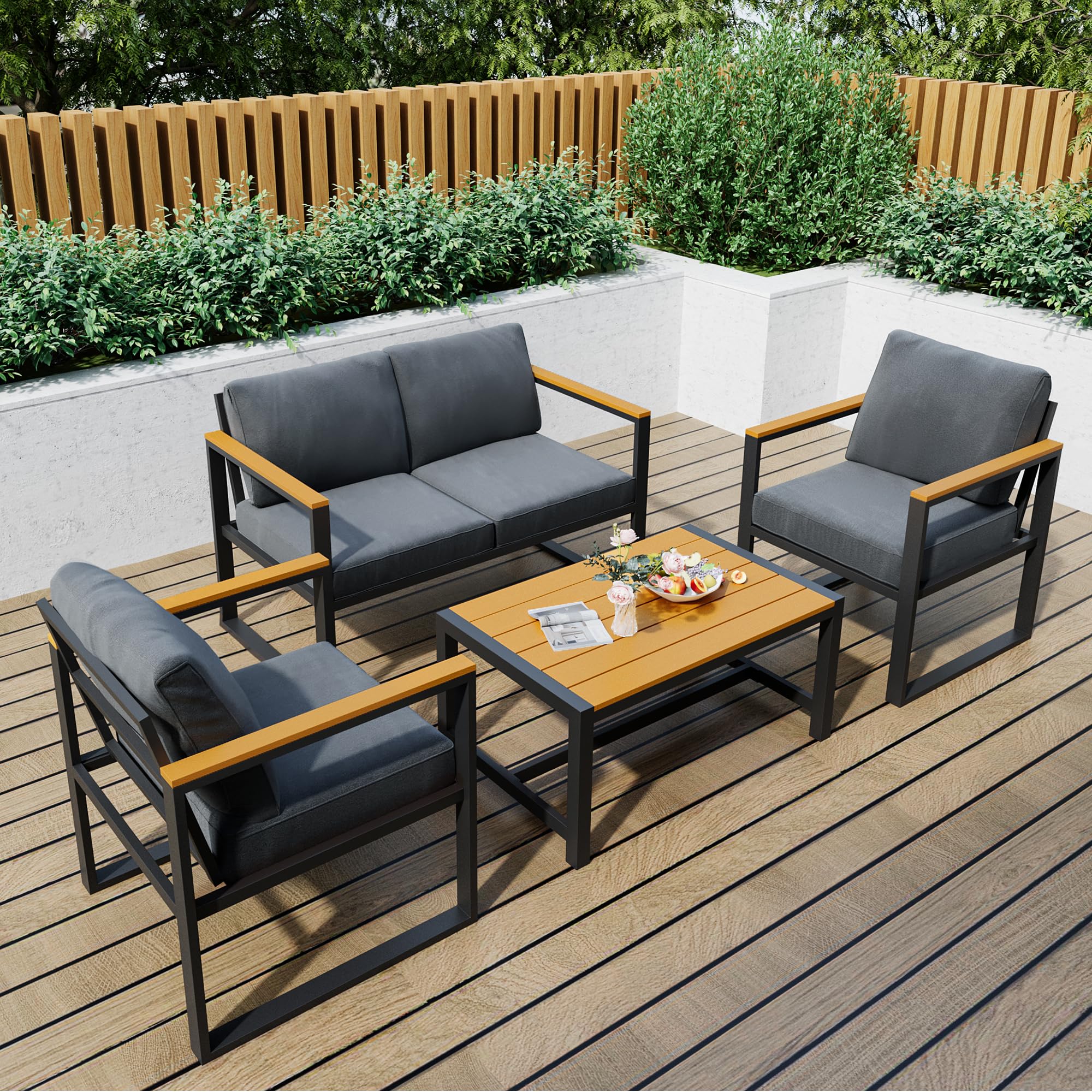 4-Piece Outdoor Patio Conversation Set with Coffee Table