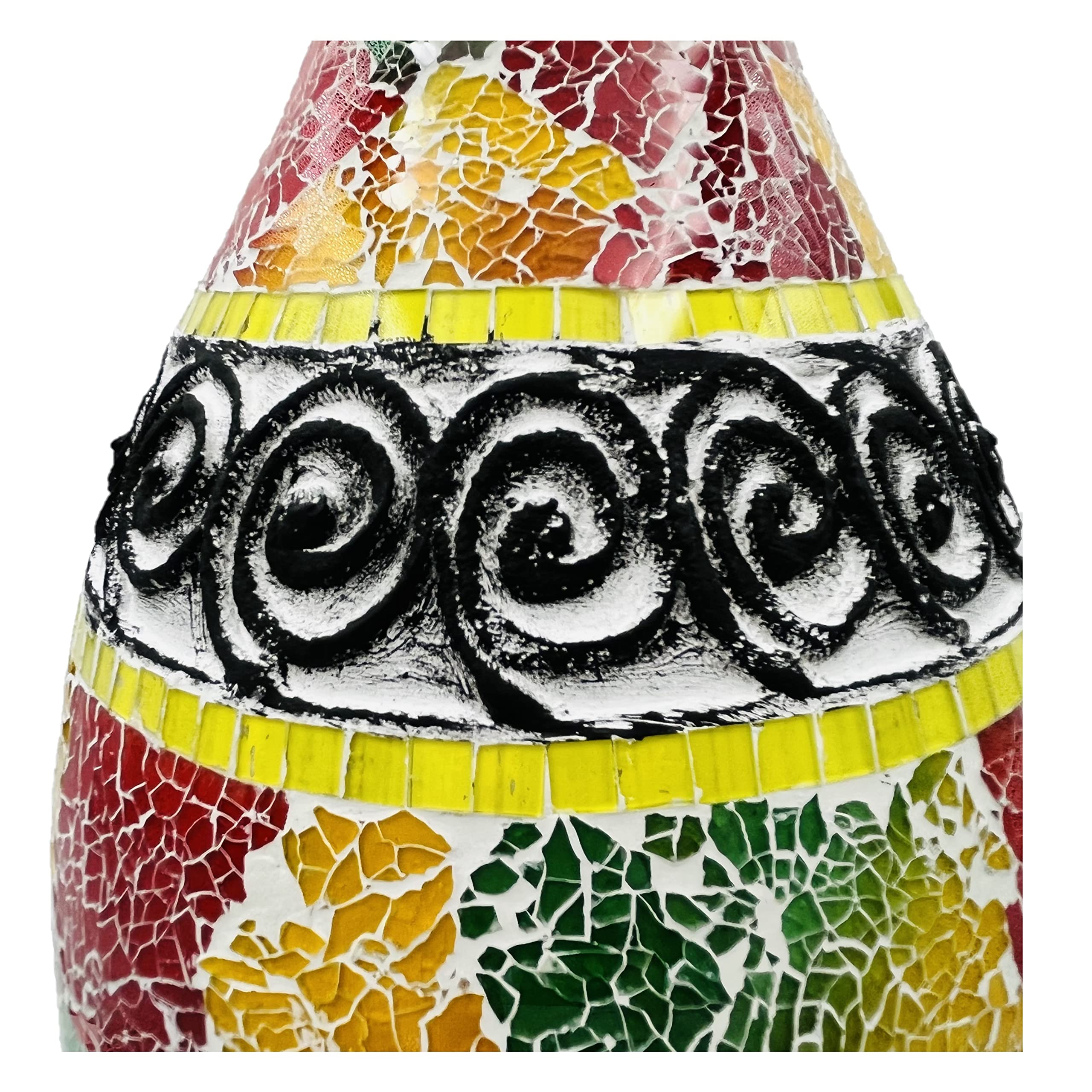 18 Inch Mosaic Floor Vase - Terracotta Cylinder with Red Green Glass