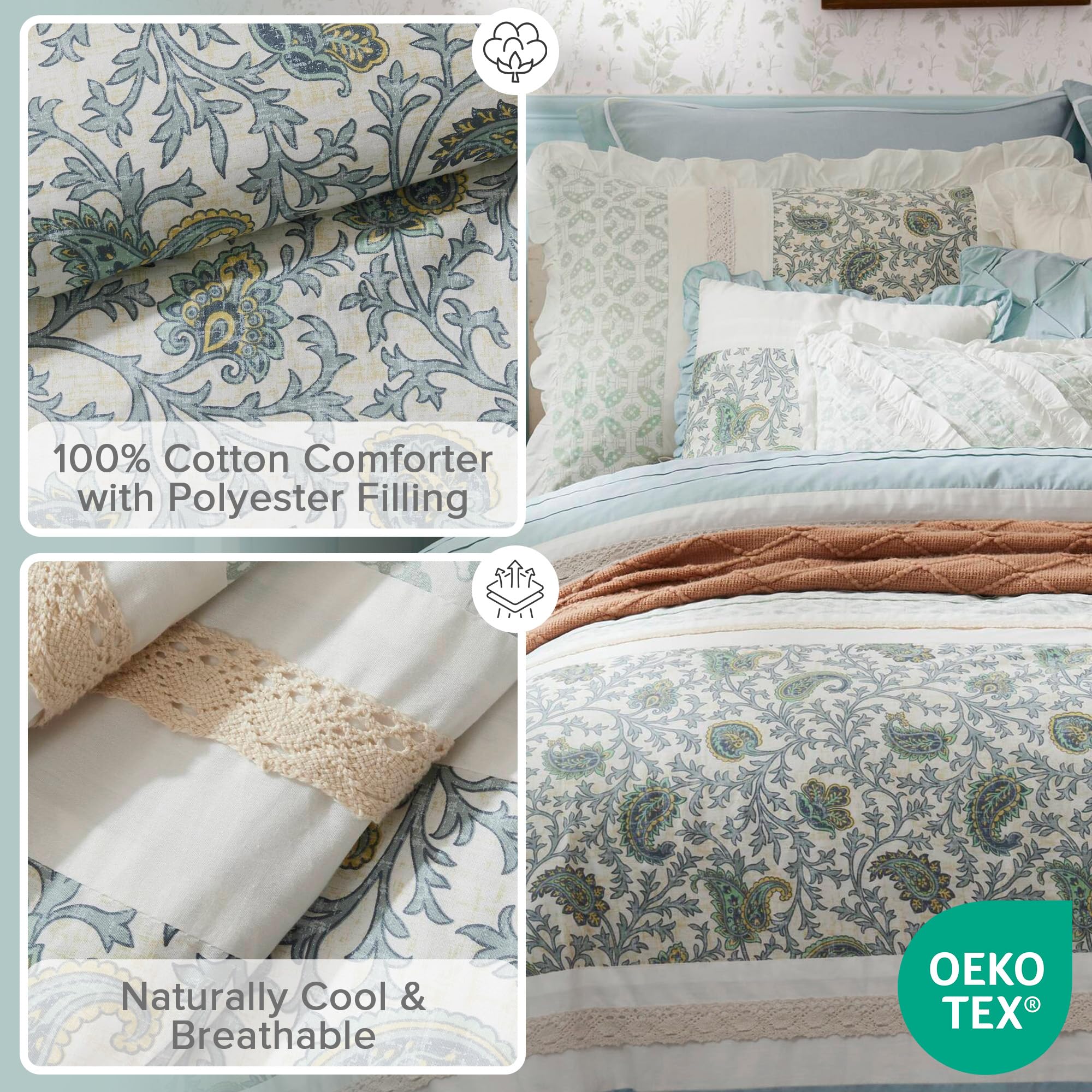 Cotton Percale Comforter Set Queen 9 Piece