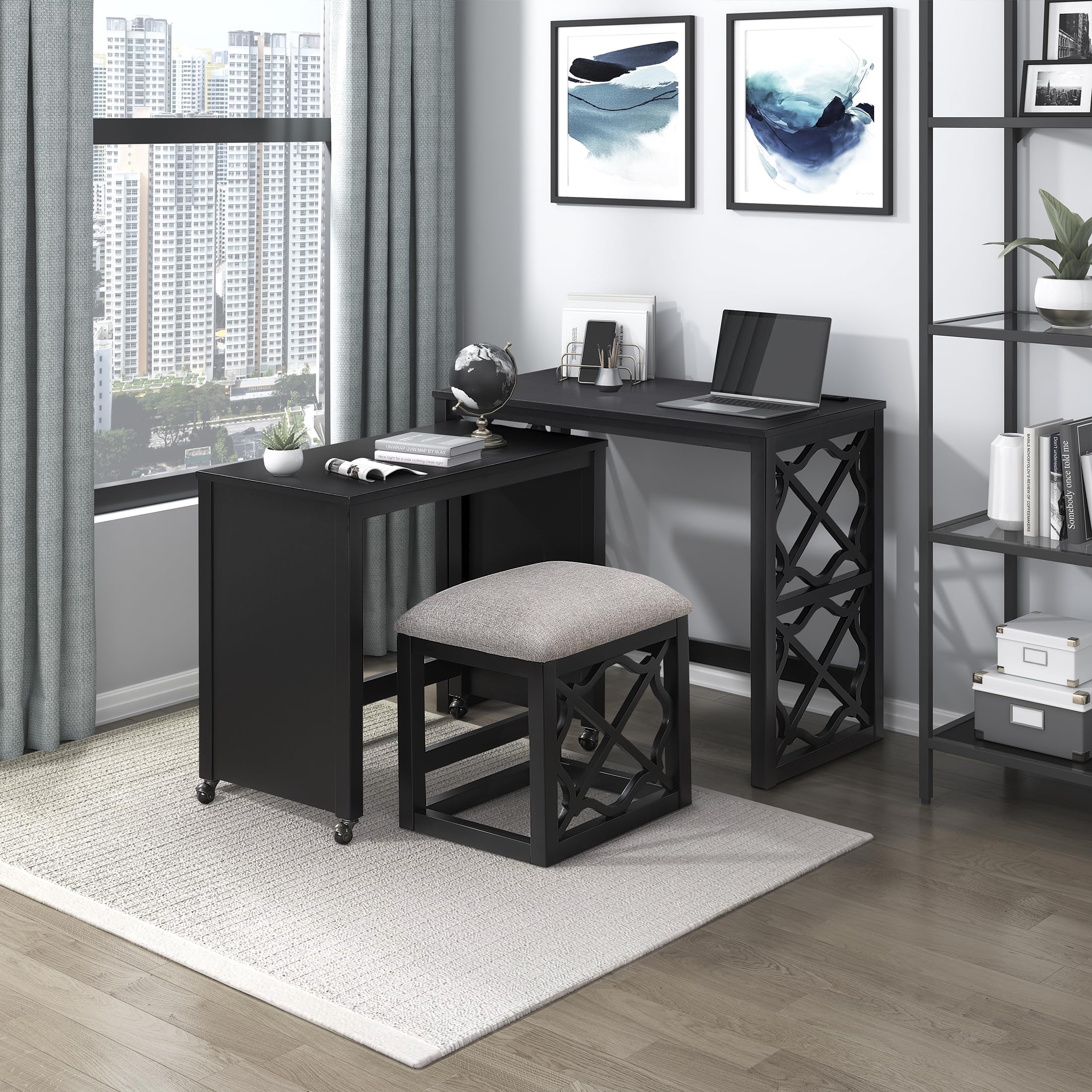 Space-Saving Home Office Desk Set with Padded Stool