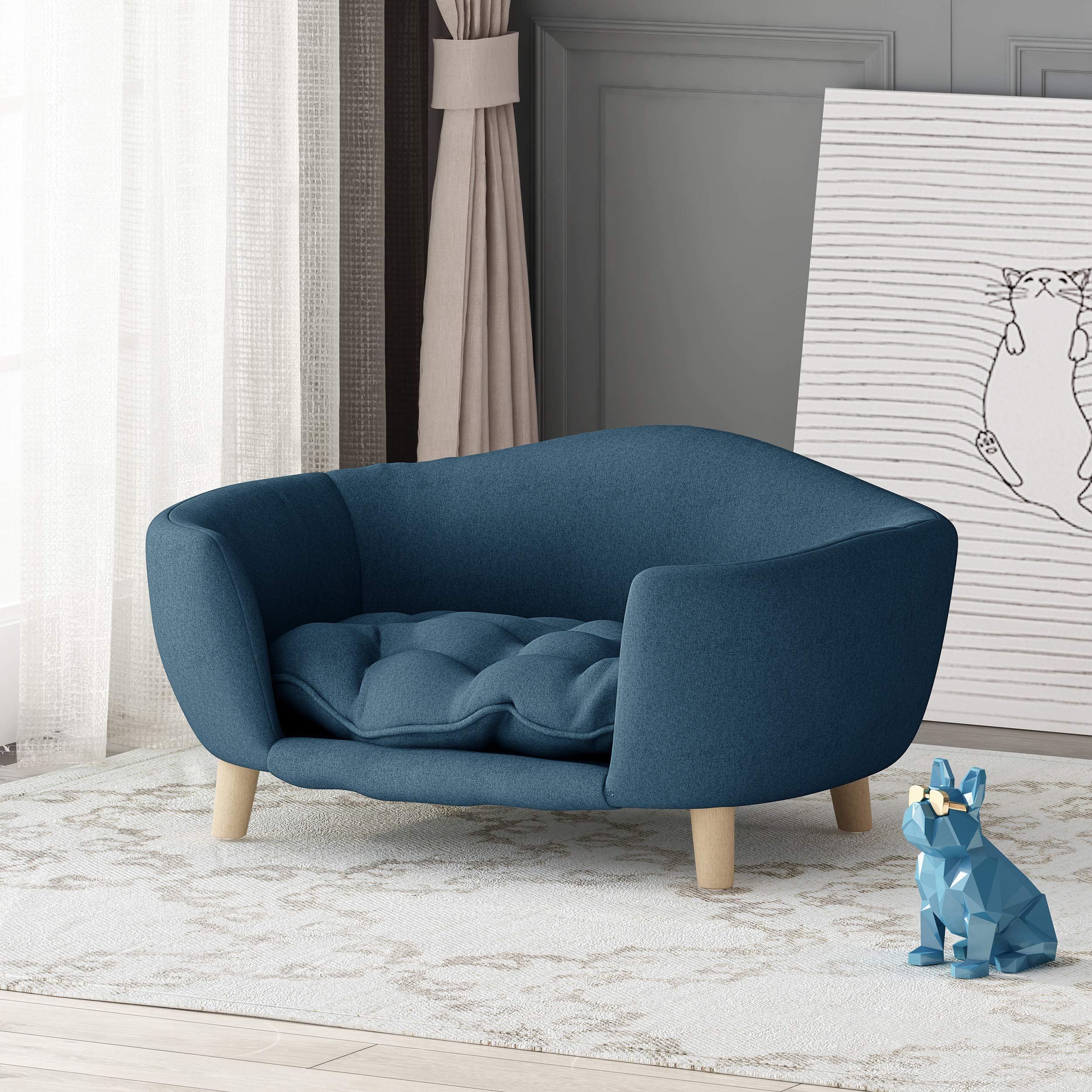 Mid-Century Small Pet Bed Navy Blue