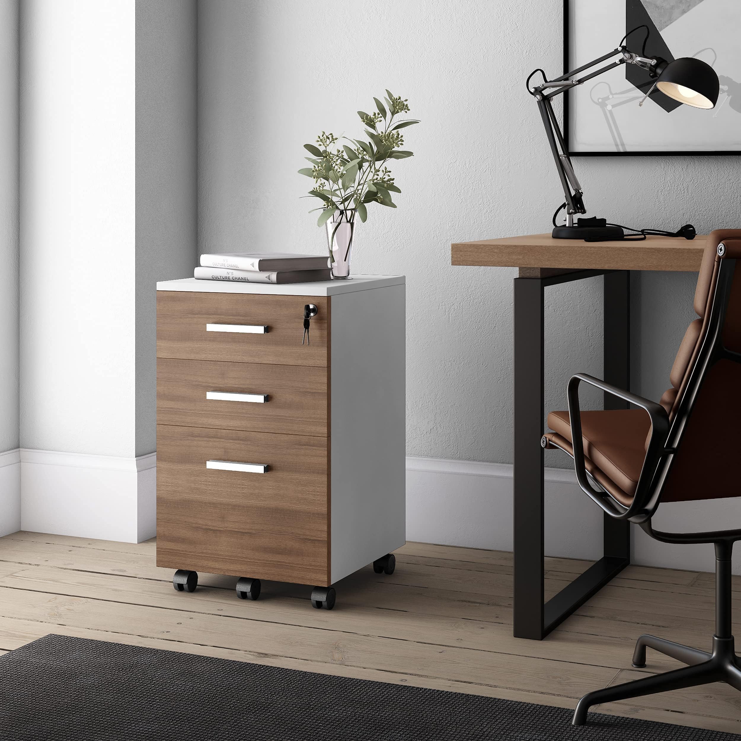 3-Drawer Rolling File Cabinet with Lock