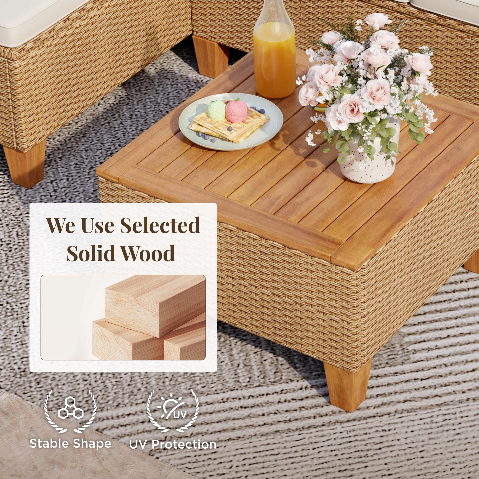 3 Piece Wicker Patio Furniture Set with L-Shaped Sofa