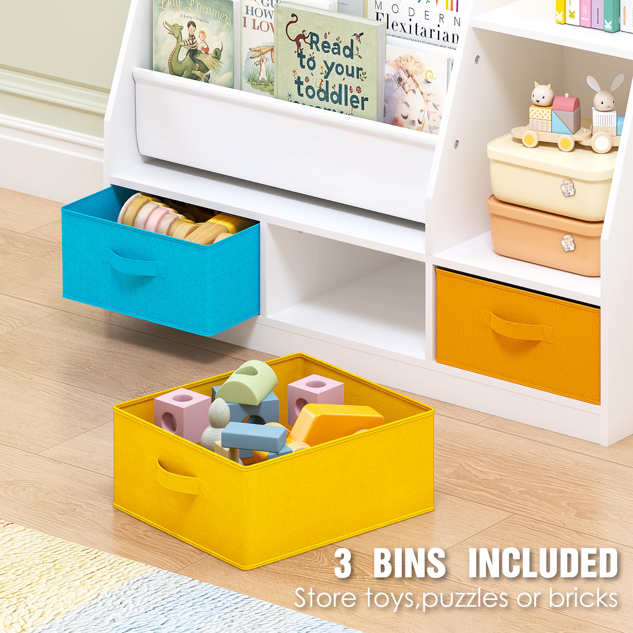 Kids Bookshelf with Storage Bins