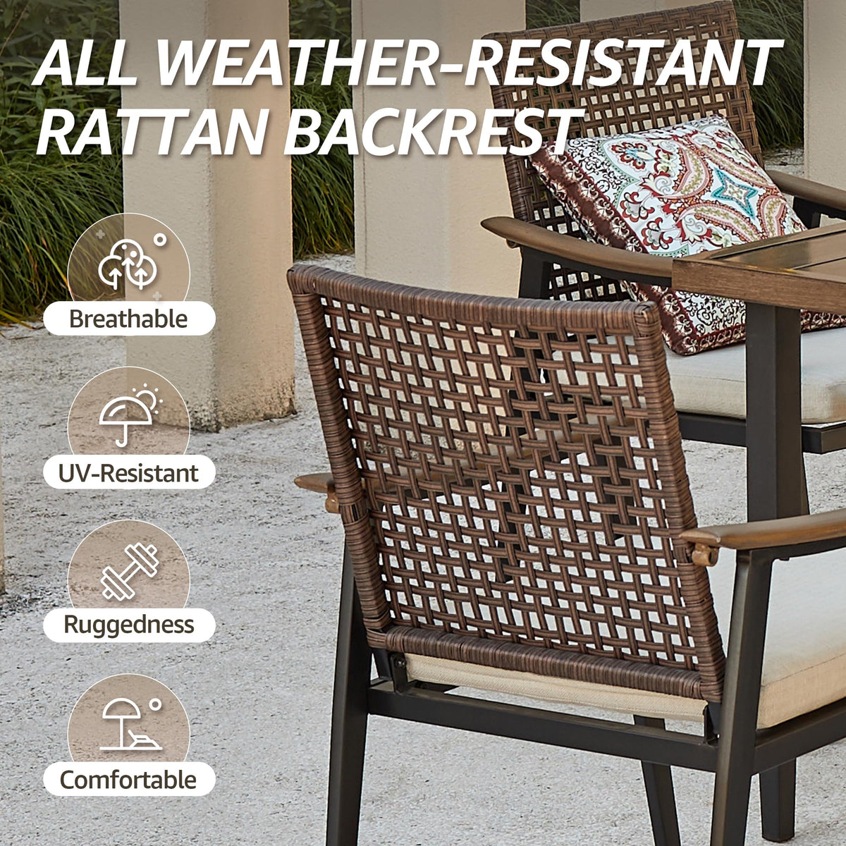 7 Piece Patio Dining Set for 6 with Rattan Wicker Chairs