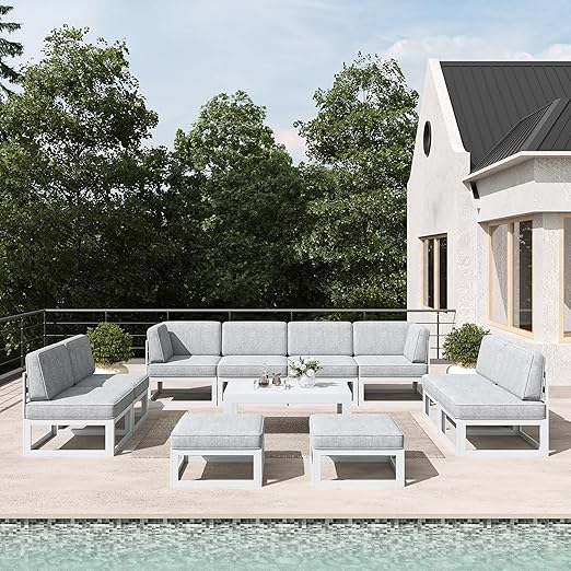 9-Piece Modern Aluminum Patio Sectional Set with Coffee Table