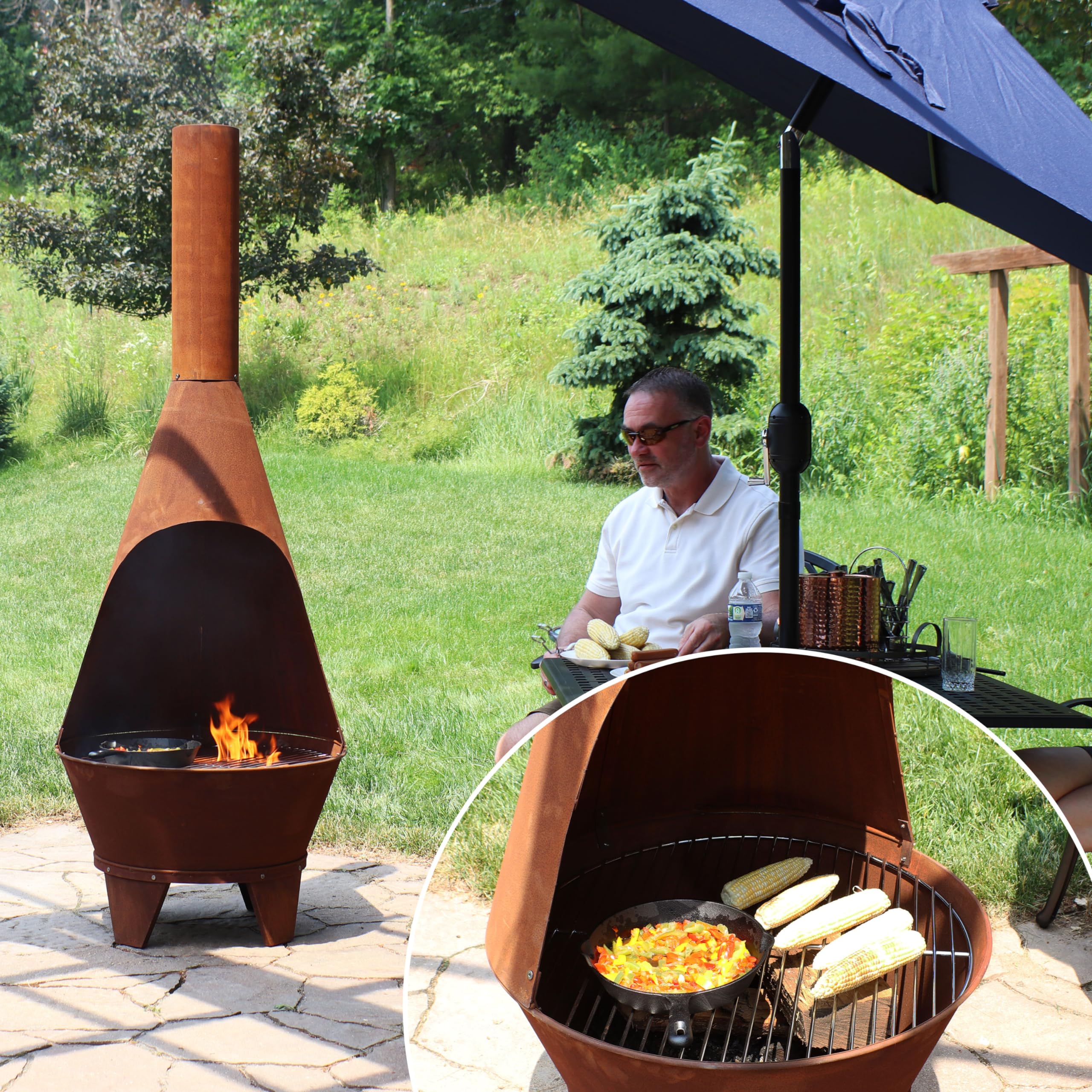 6-Foot Large Outdoor Chiminea Fireplace with Grill Grate