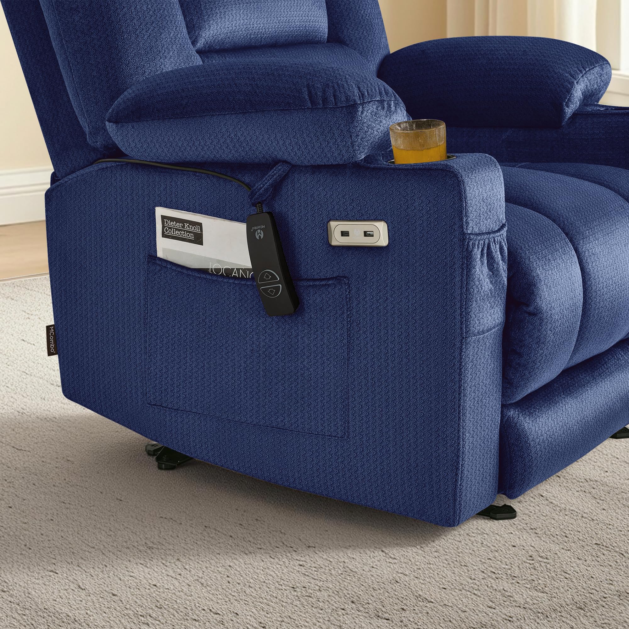 MCombo Oversized Recliner Chair for Big and Tall, Zero Gravity Recliner with Massage and Heat, USB & Type C Ports, Cup Holders for Living Room PR671 (Navy Blue, Oversized)