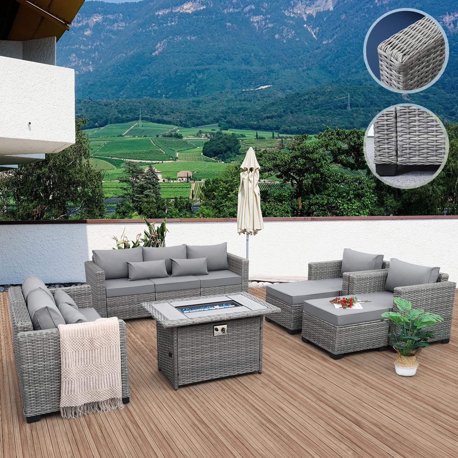7-Piece Outdoor Patio Set with 60000 BTU Fire Pit Table