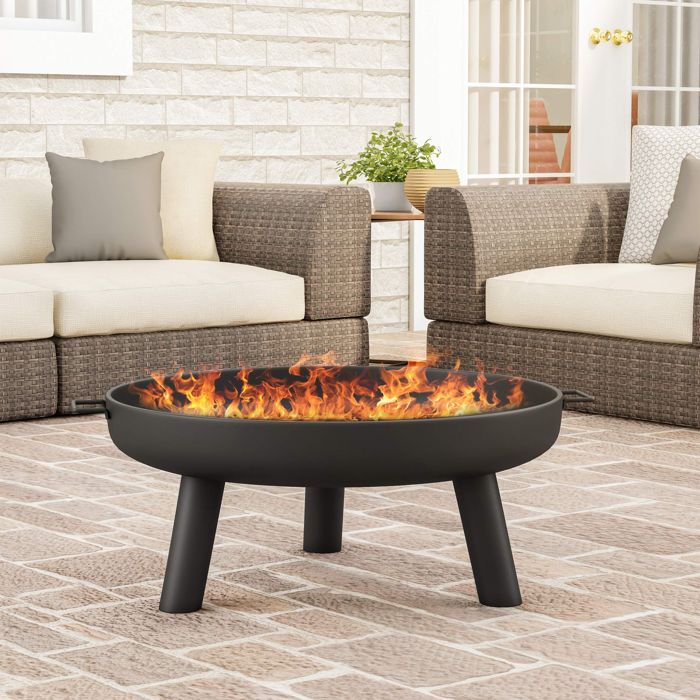 27.5-Inch Outdoor Wood Burning Fire Pit with Handles and Cover