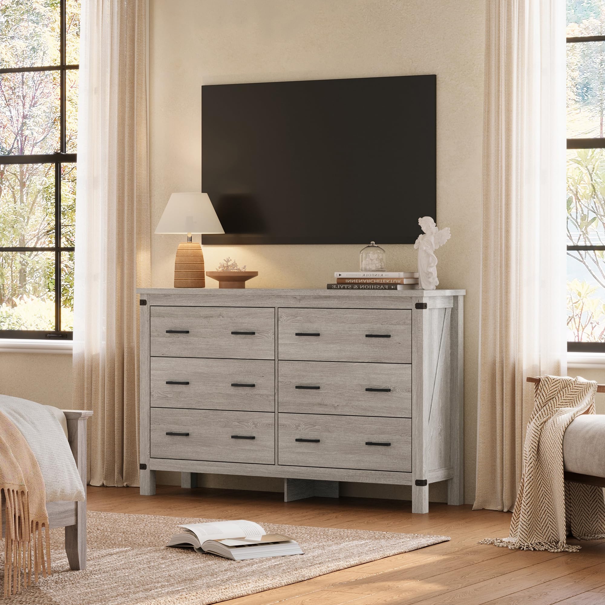 6 Drawer Farmhouse Dresser with Metal Handles