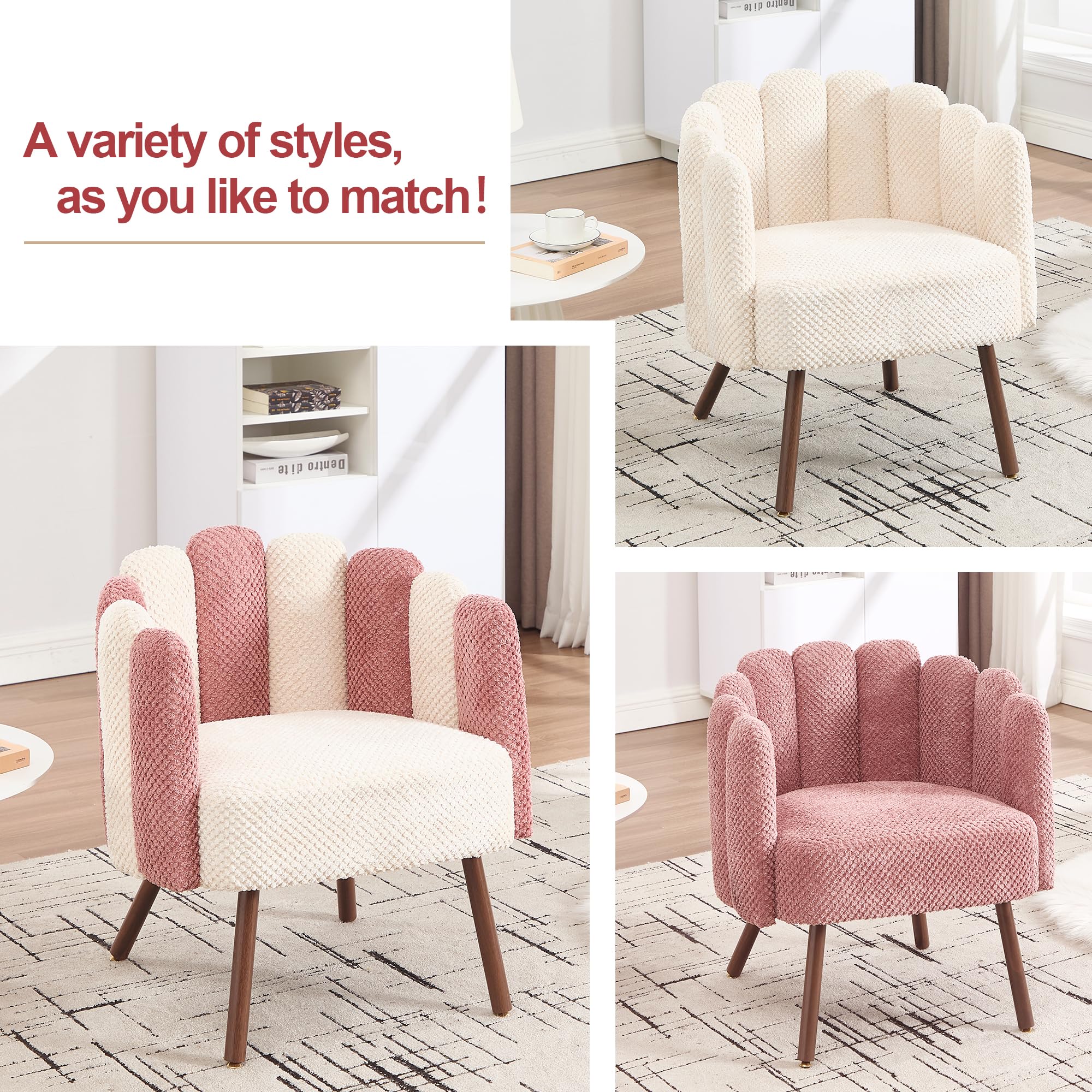 Okeysen Petal Vanity Cute Chair, Velvet Accent Chairs with Wood Leg, Vanity & Makeup Room, Mid Century Reading Armchair for Living Room, Bedroom.