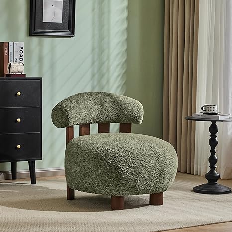 Boucle Fabric Accent Chair with Solid Wood Frame