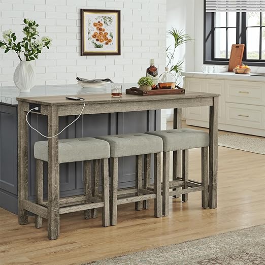 Counter Height Bar Table Set with Power Outlet