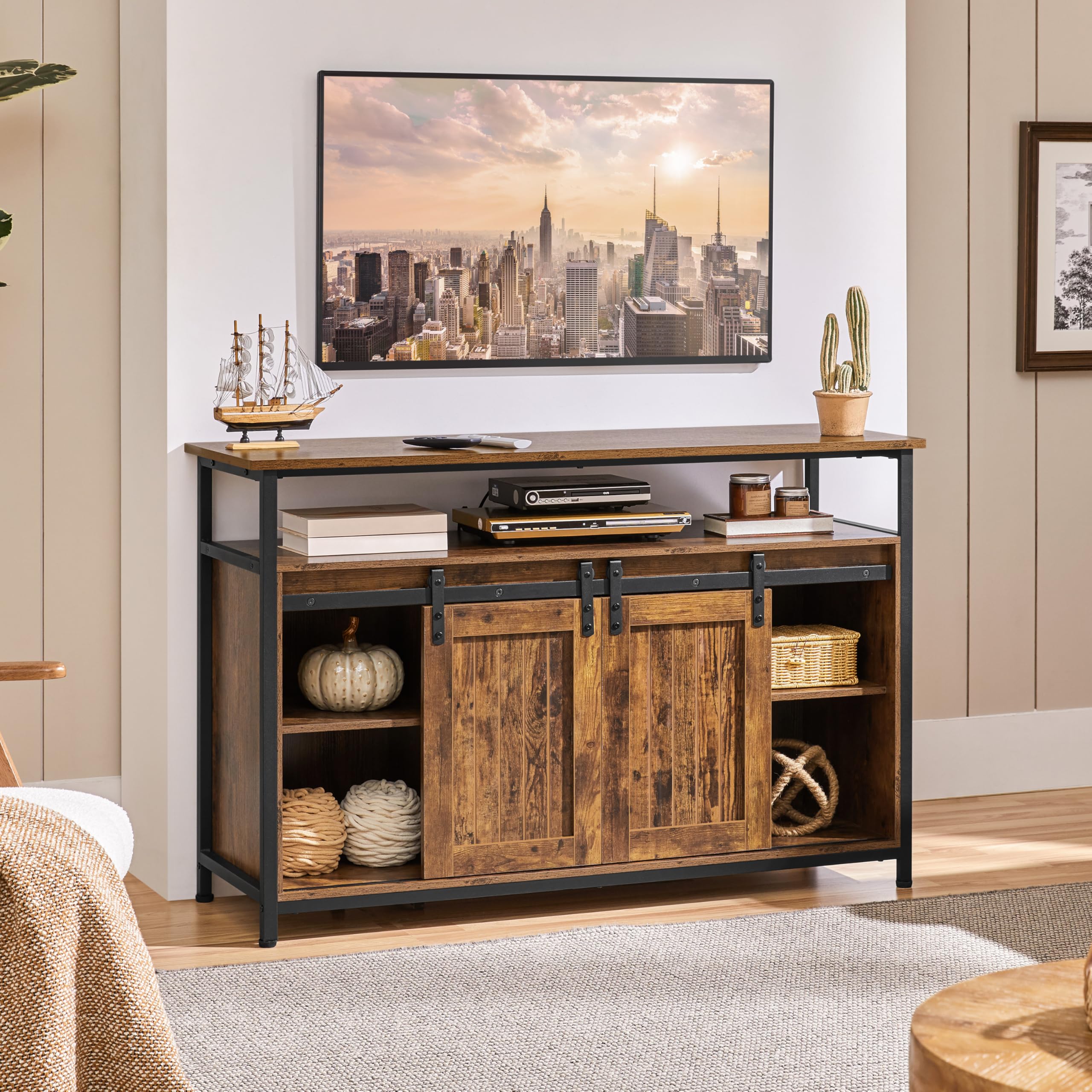 47" Farmhouse TV Stand with Storage Cabinets for 55" TV