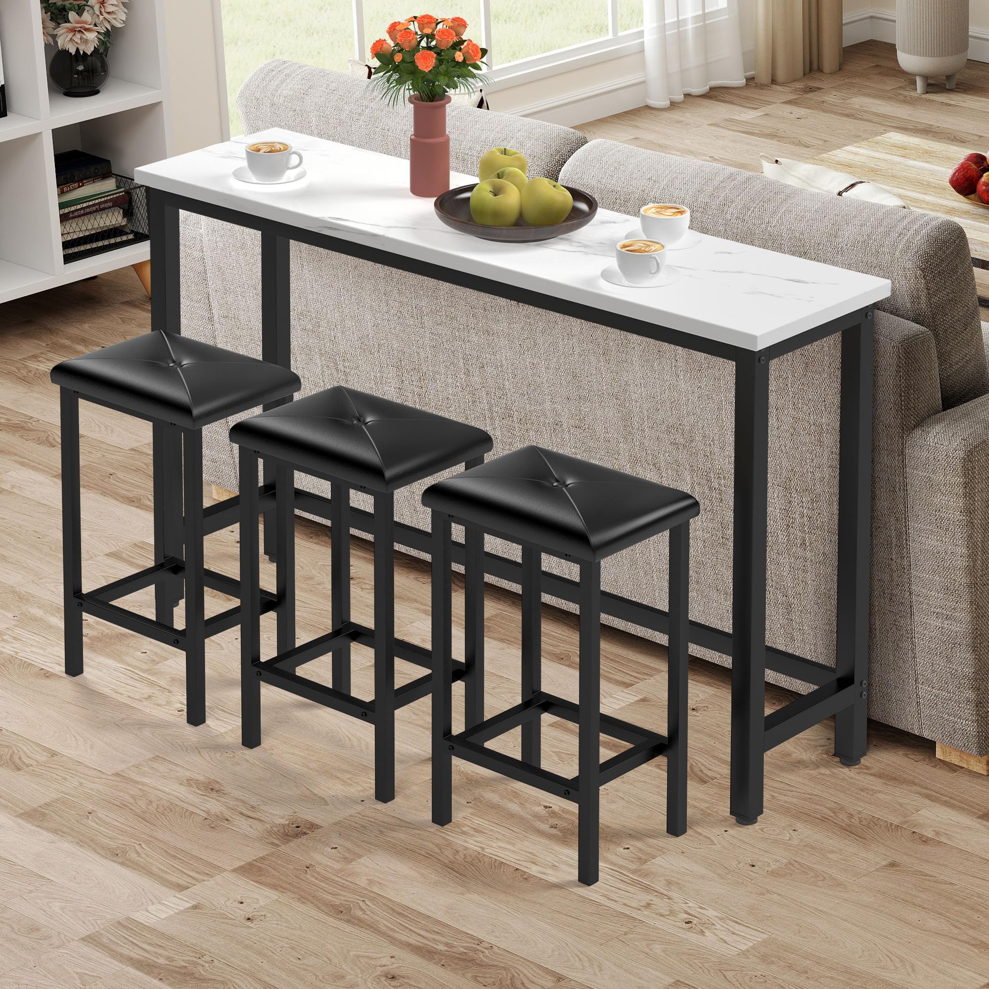 4-Piece Bar Table and Chairs Set with Faux Marble Top