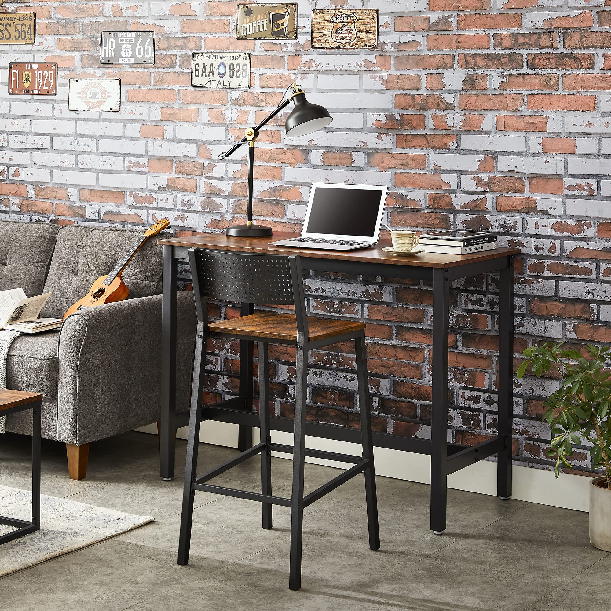 Rustic Brown Bar Stool with Backrest