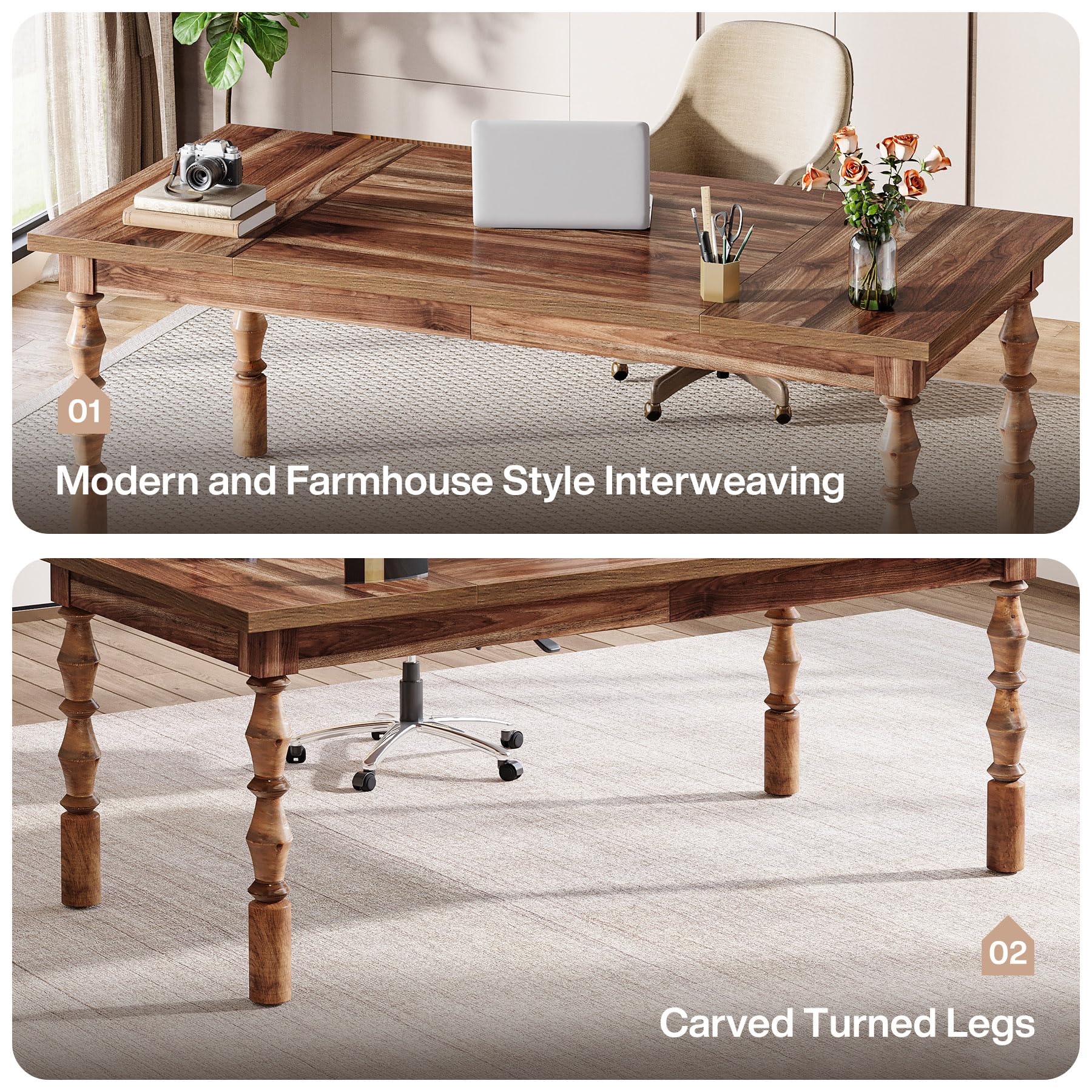 62.2-Inch Executive Office Desk with Turned Legs