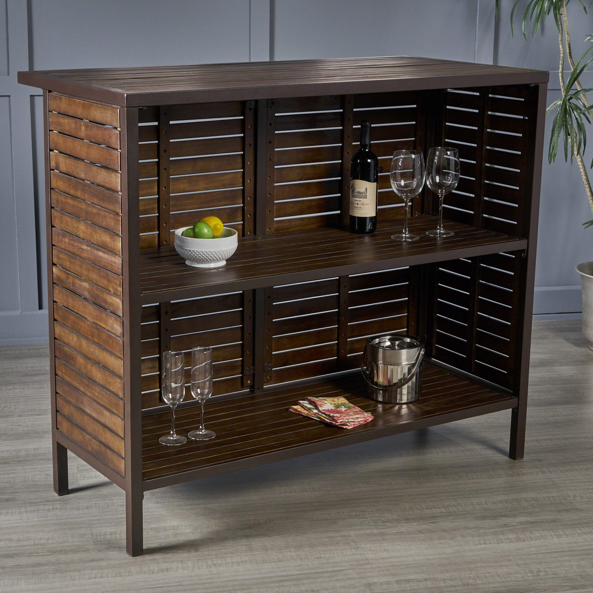 Acacia Wood Bar Set with Rustic Metal Accents