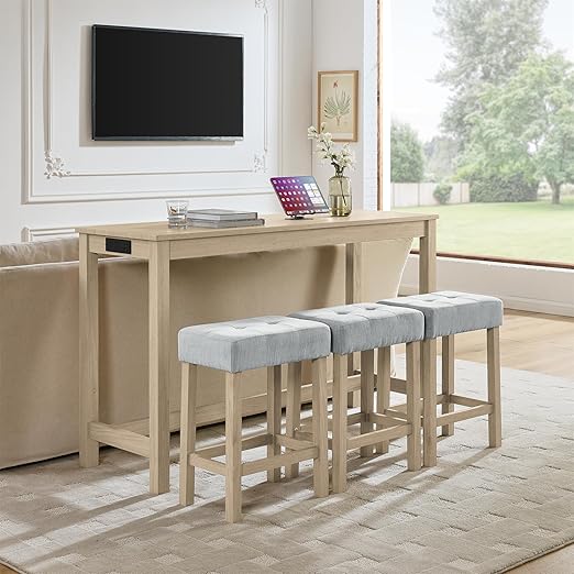Counter Height Bar Table Set with Power Outlet