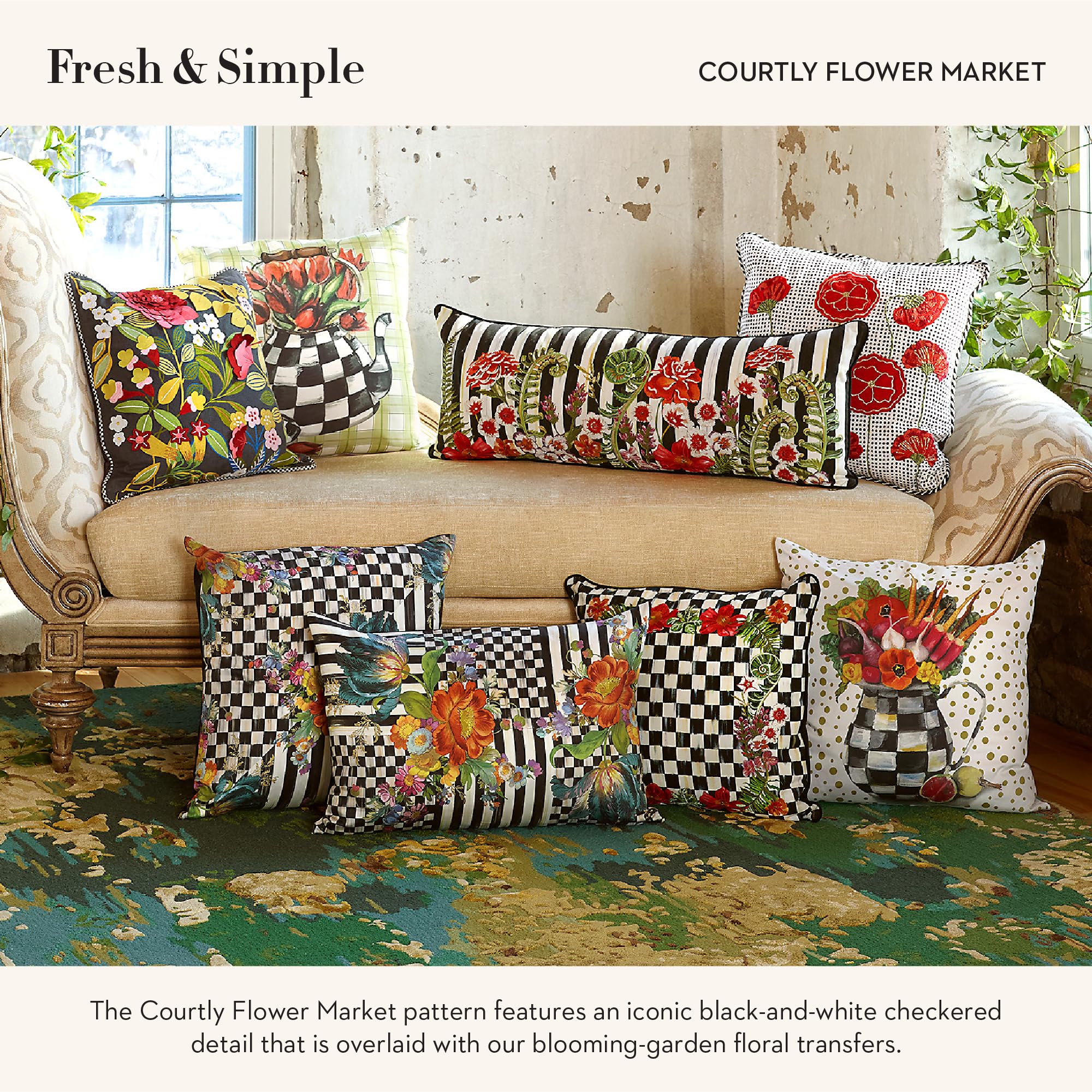 Flower Market Lumbar Throw Pillow 16x24