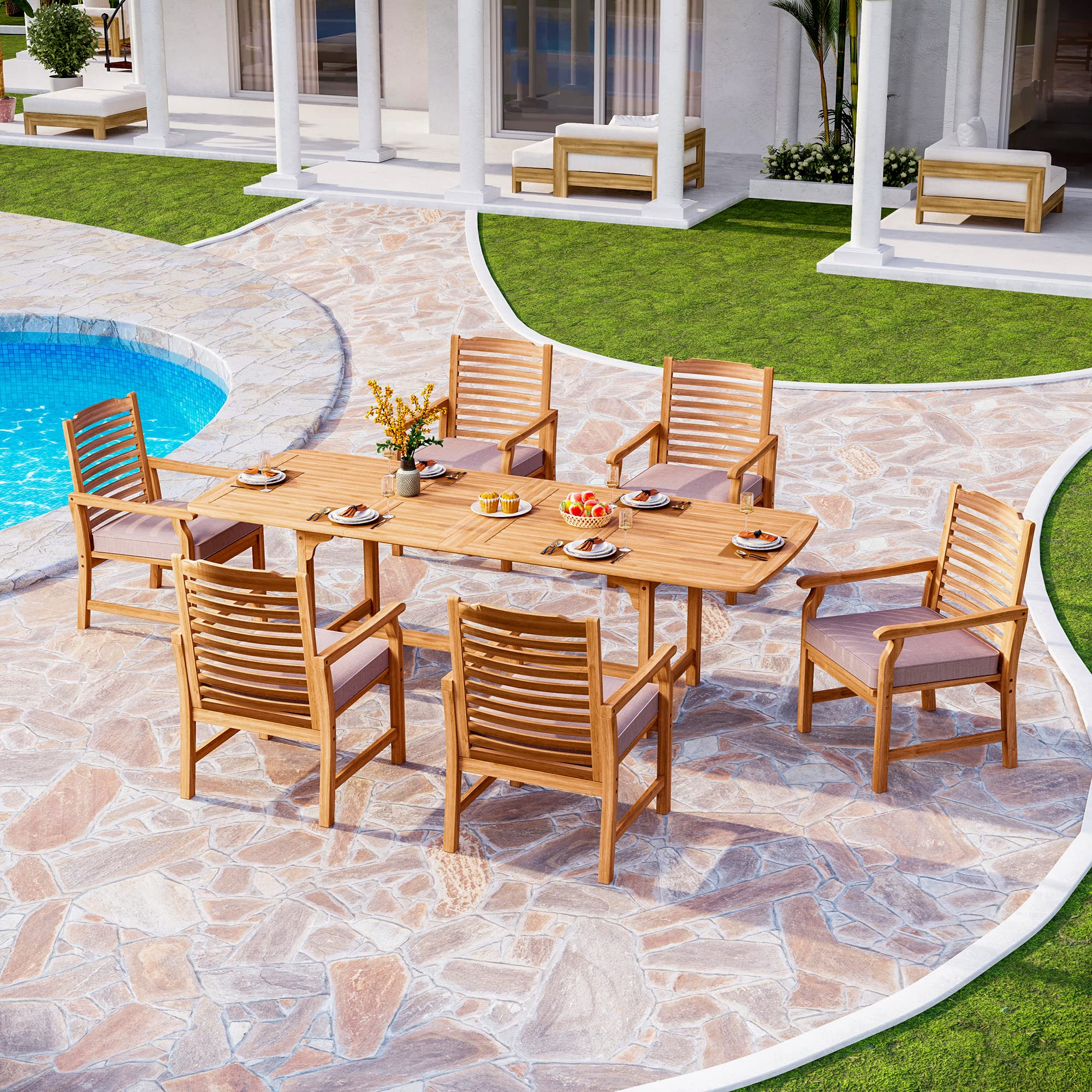 7-Piece Acacia Wood Outdoor Dining Set for 6
