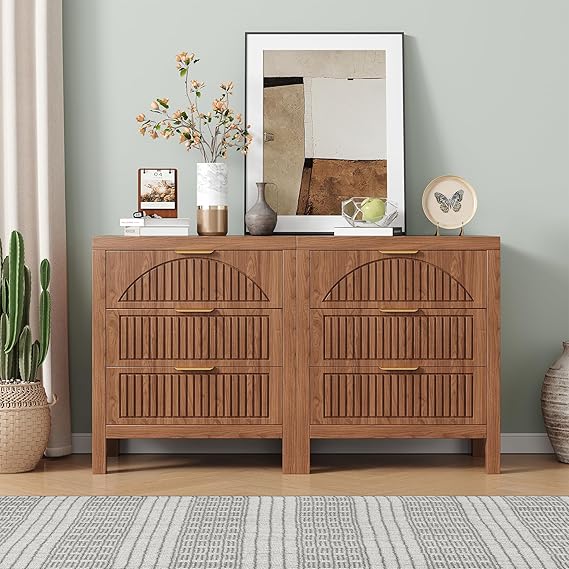 6 Drawer Dresser Farmhouse Fluted Chest