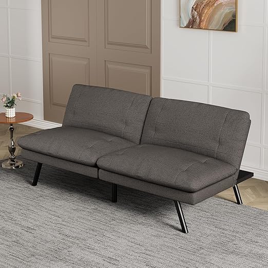 Convertible Faux Leather Futon Sofa Bed with Memory Foam