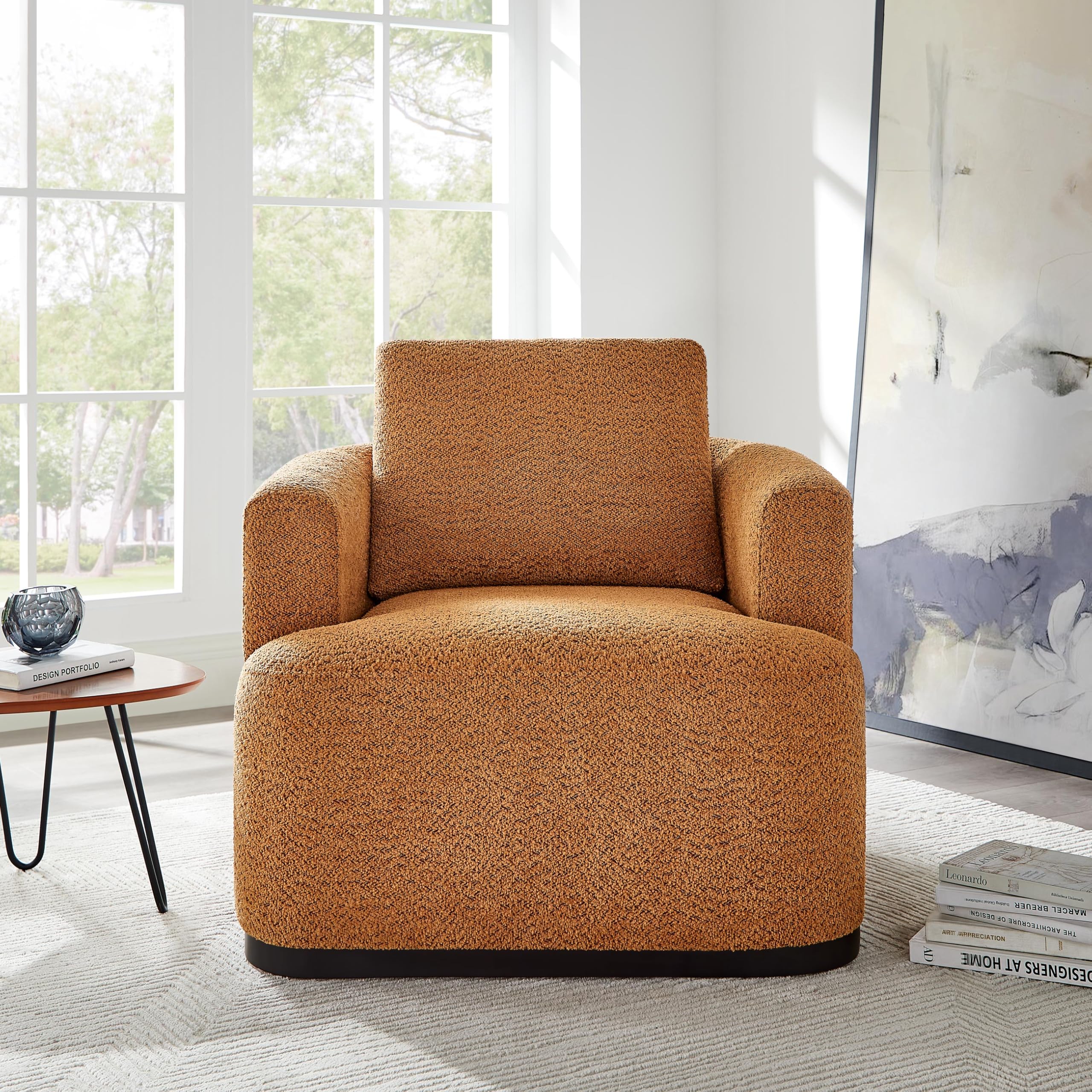 Oversized Boucle Accent Chair with Throw Pillow