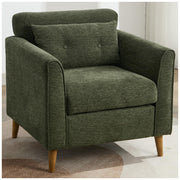 Green Chenille Accent Chair with Wooden Legs