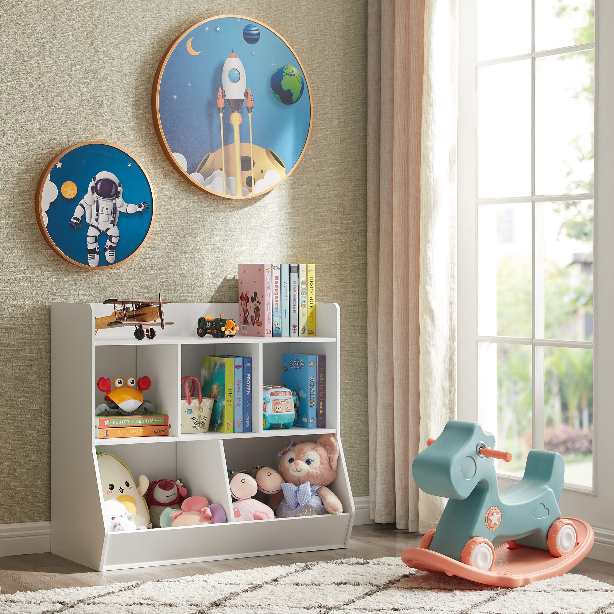 5-Cubby Toy Storage Organizer with Bookshelf