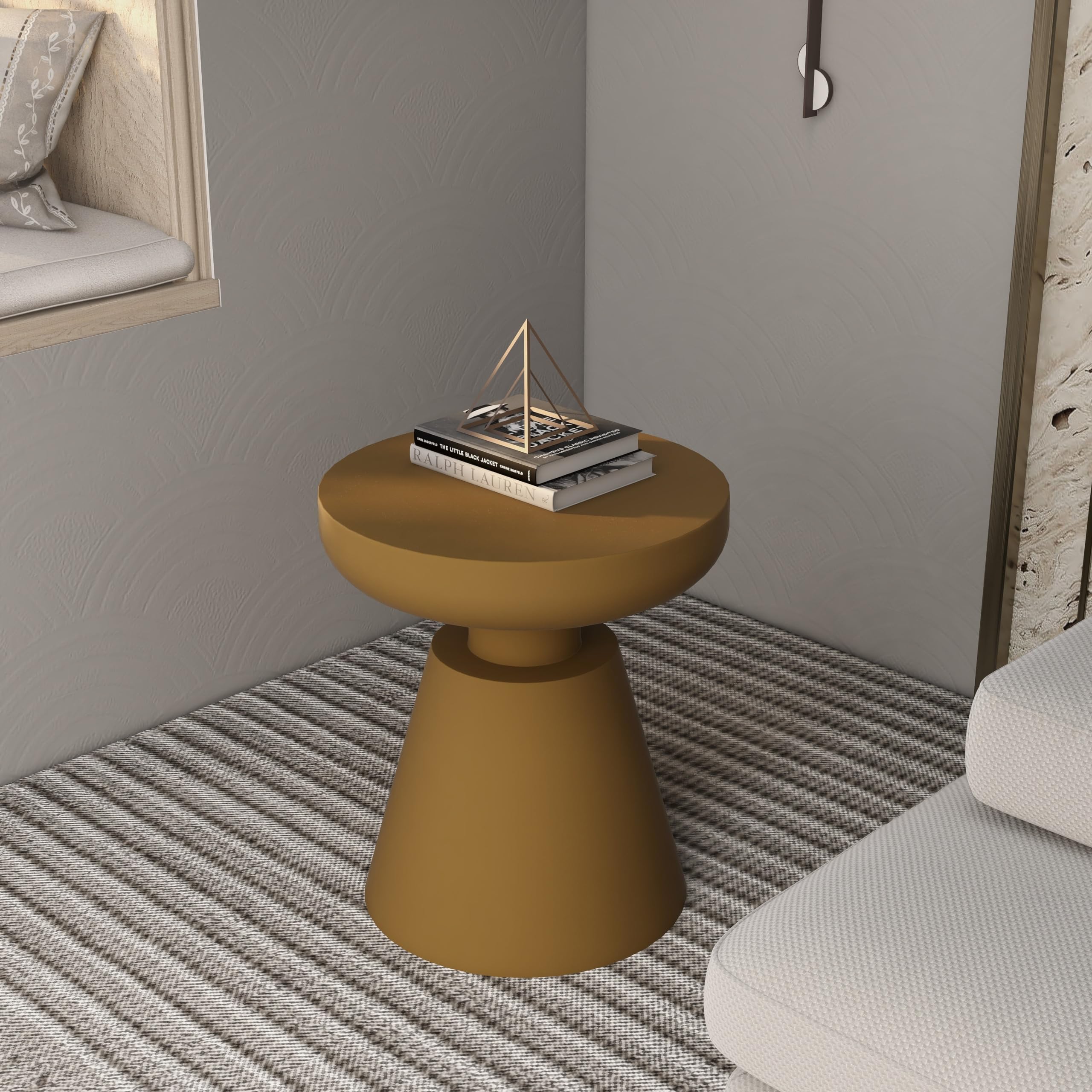 Round Fiberstone Side Table with Pedestal Base