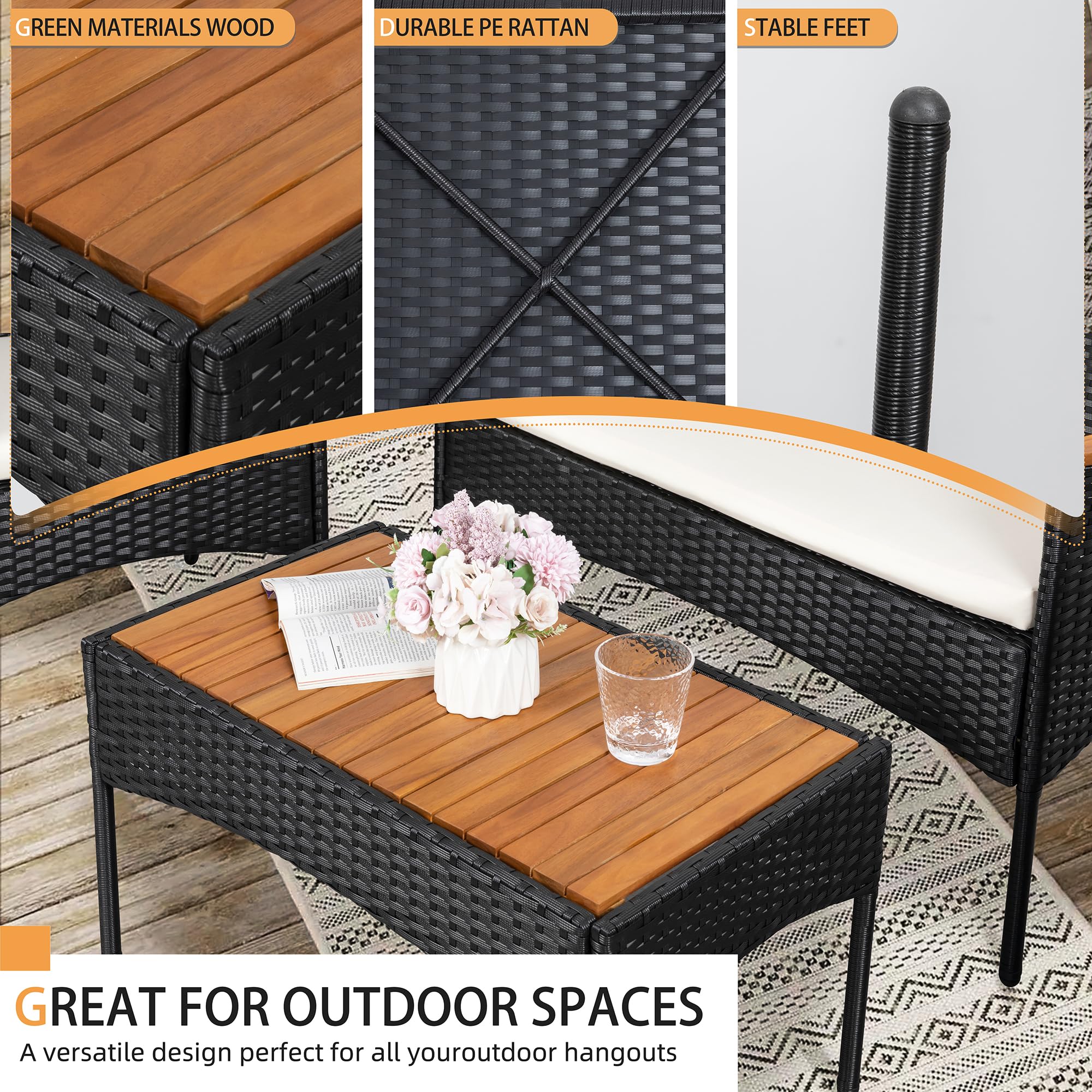 4-Piece Outdoor Wicker Patio Conversation Set with Cushions