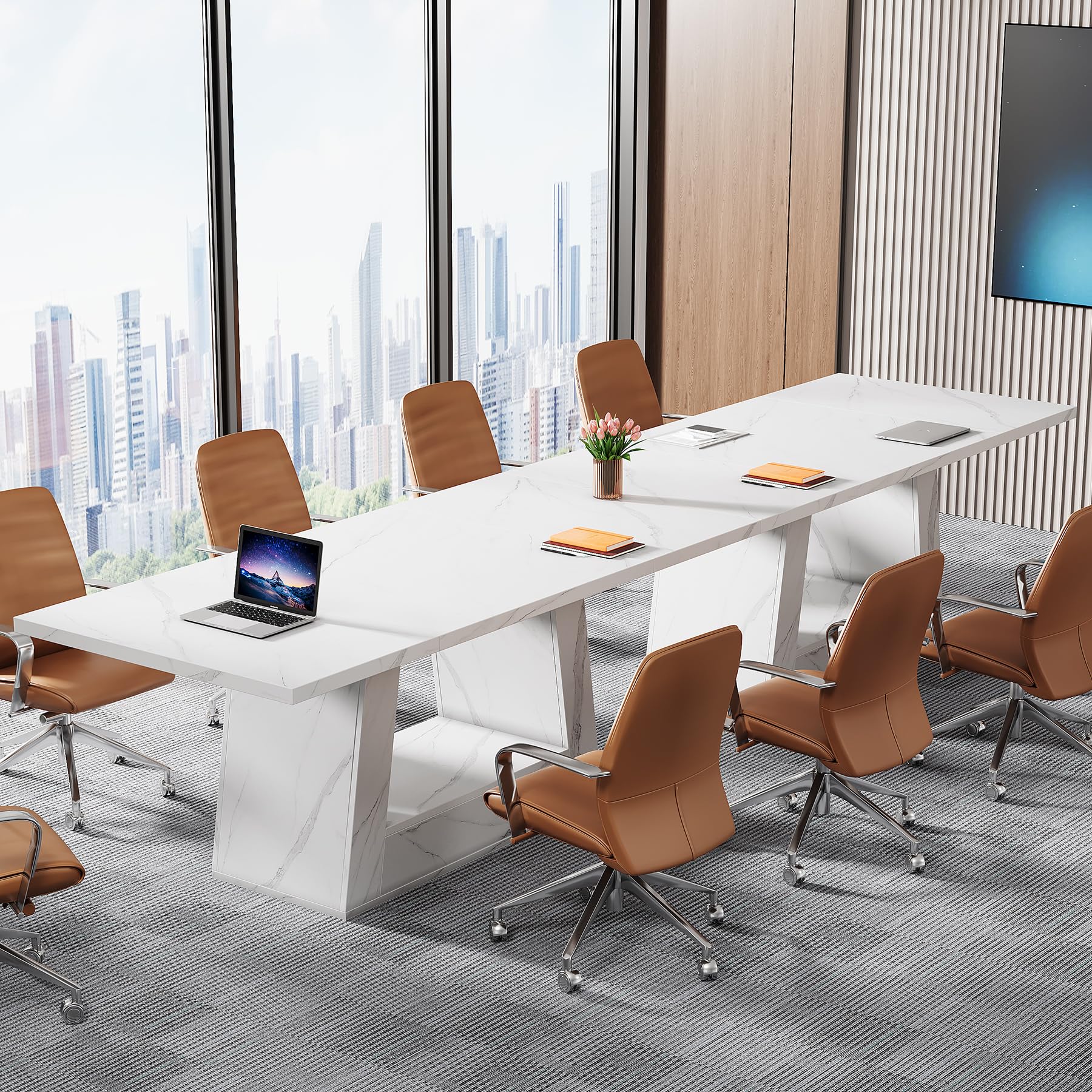 63-Inch Modern Computer Desk with Faux Marble Top
