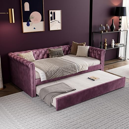 Upholstered Velvet Daybed with Trundle