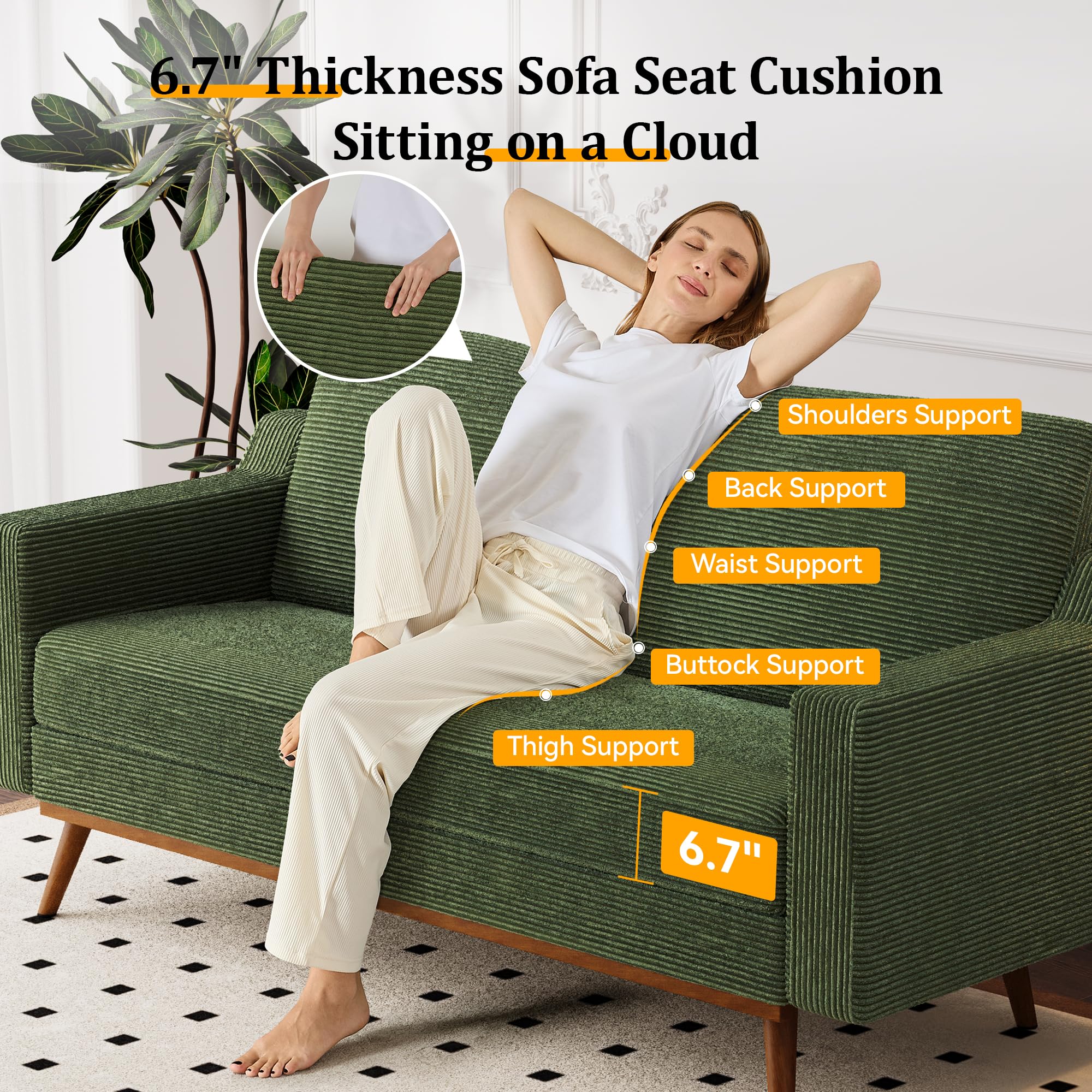 65.4" Green Corduroy Loveseat Sofa
