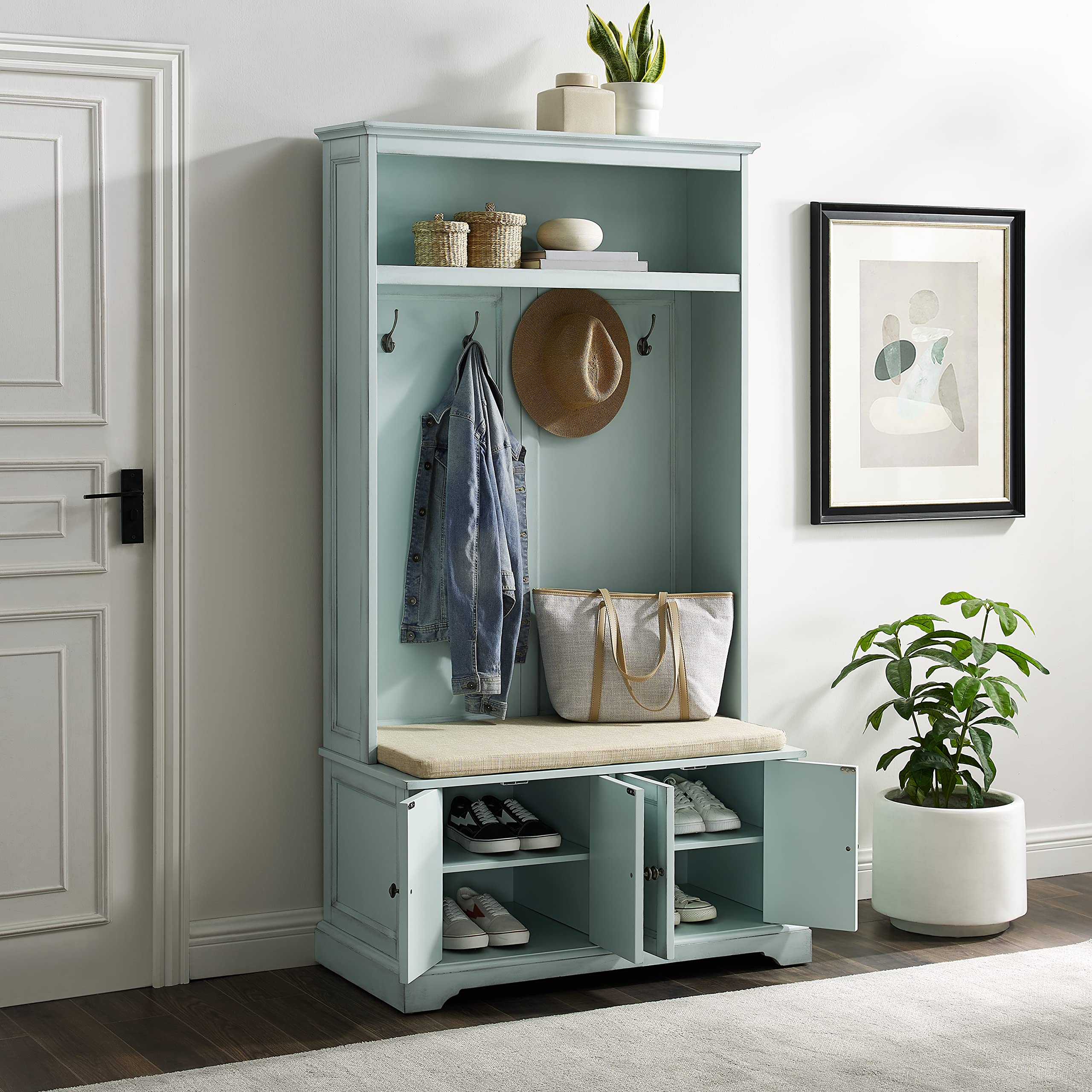 Hall Tree with Shoe Rack Bench and Coat Hooks