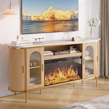 70" Fluted TV Stand with Reeded Glass Door