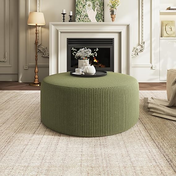 30" Round Corduroy Ottoman Footstool