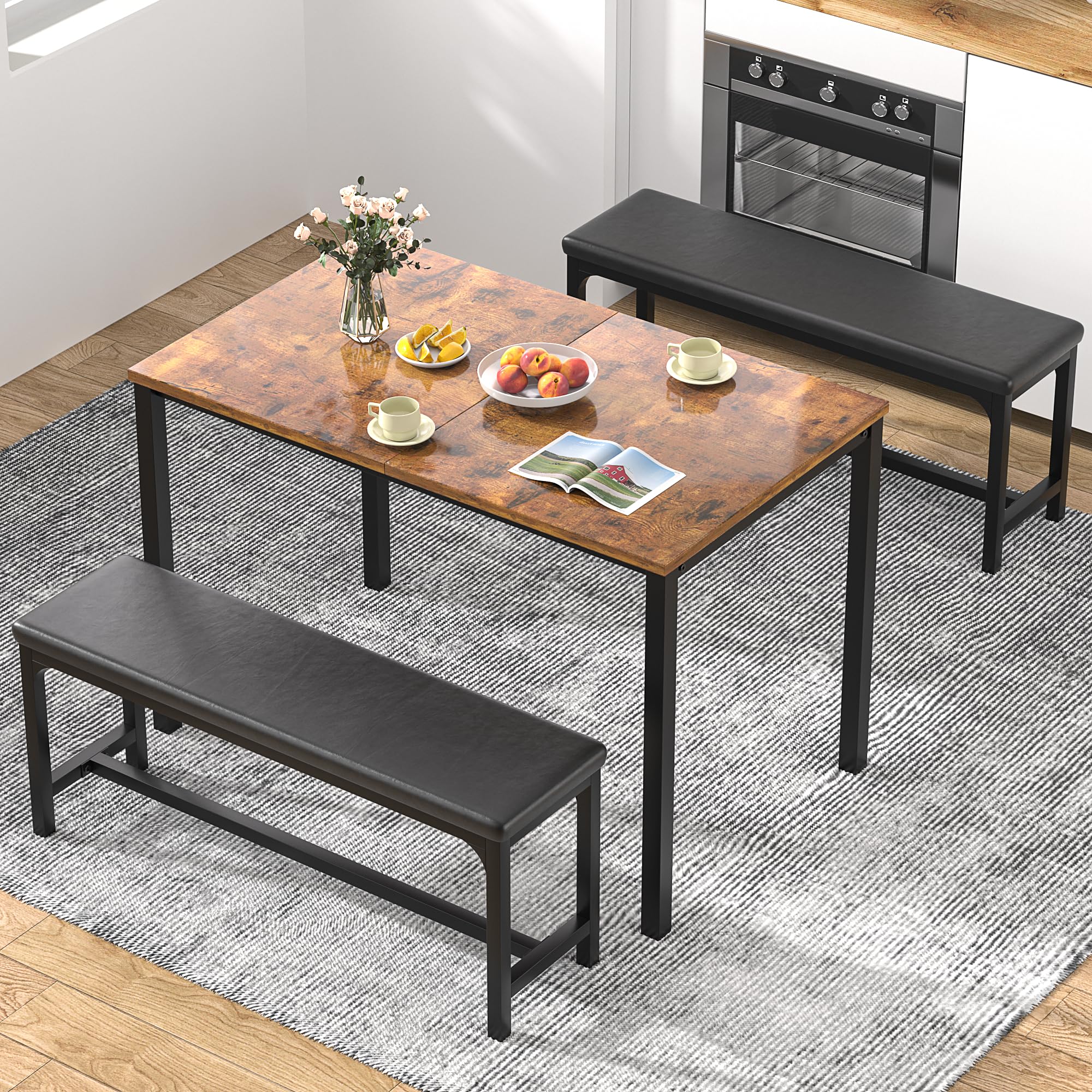 Extendable Dining Table Set with Benches