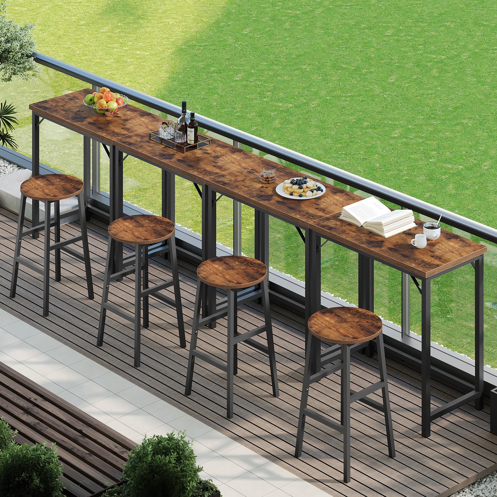 63-Inch Narrow Bar Table with Metal Frame
