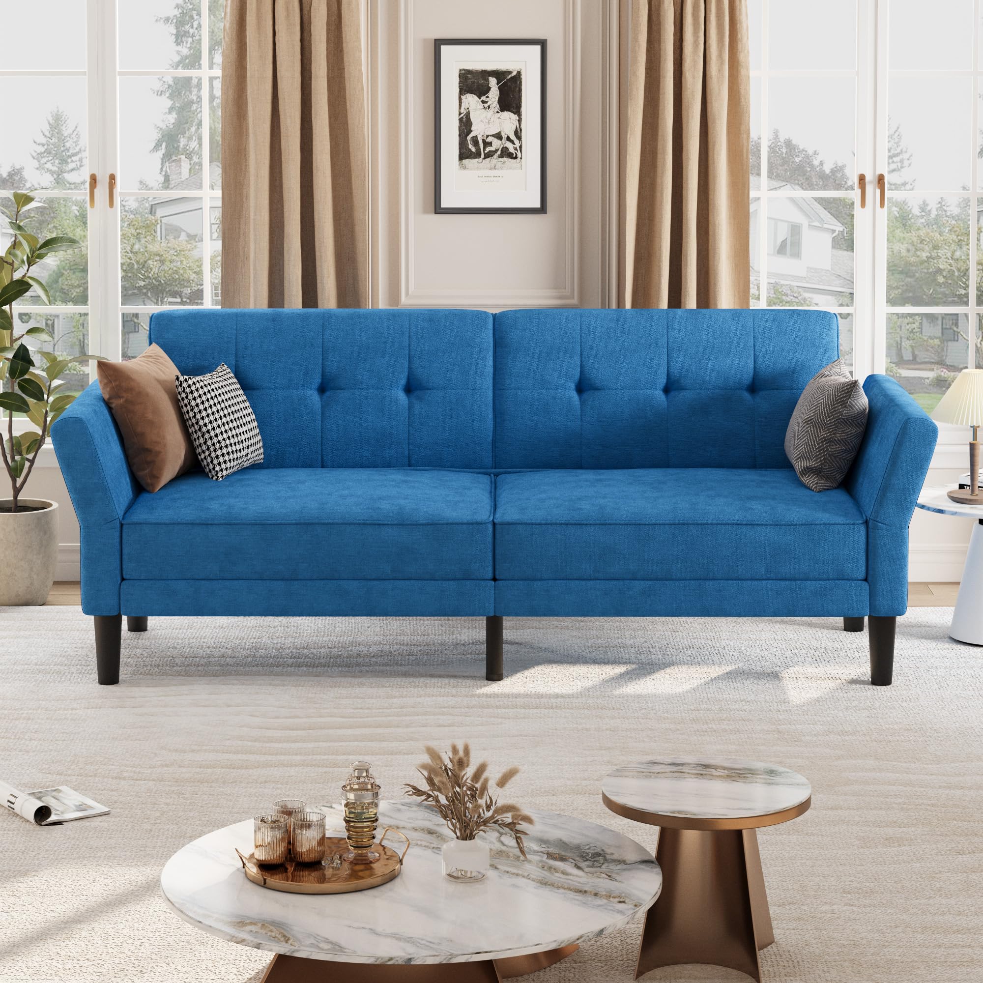 89" Convertible Futon Sofa Bed with Adjustable Backrest