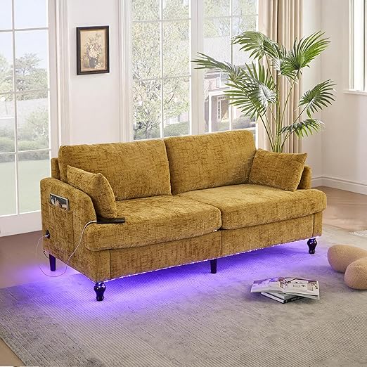 69" Mid-Century Modern Loveseat with USB & LED