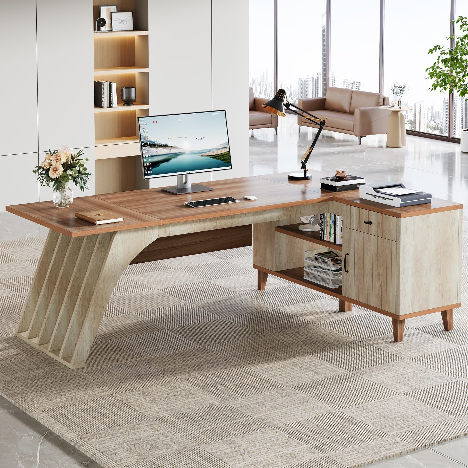 L-Shaped Executive Desk with Storage