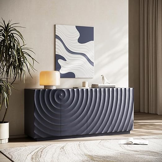 4-Door Buffet Cabinet with Textured Ripple Front