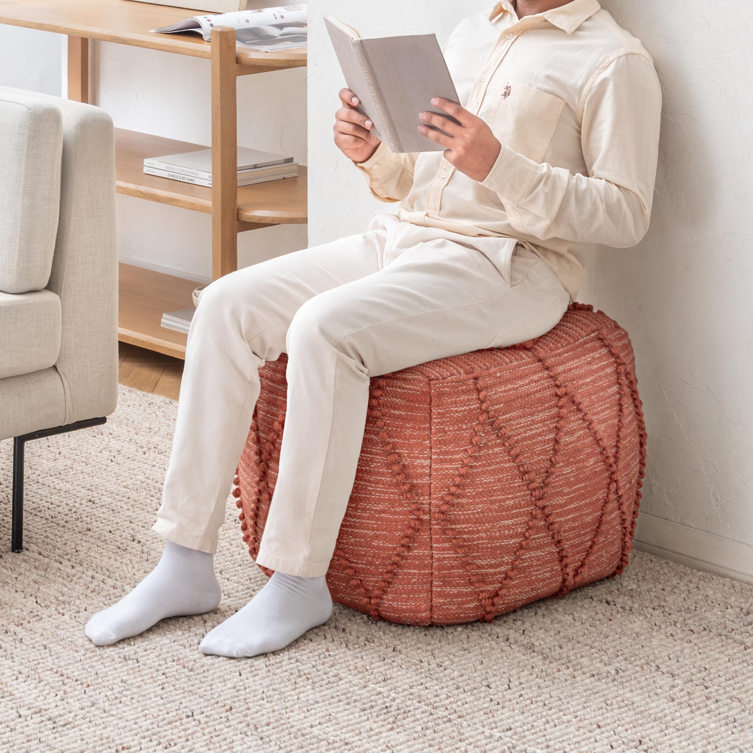 Handcrafted Pouf Ottoman Footrest Terracotta