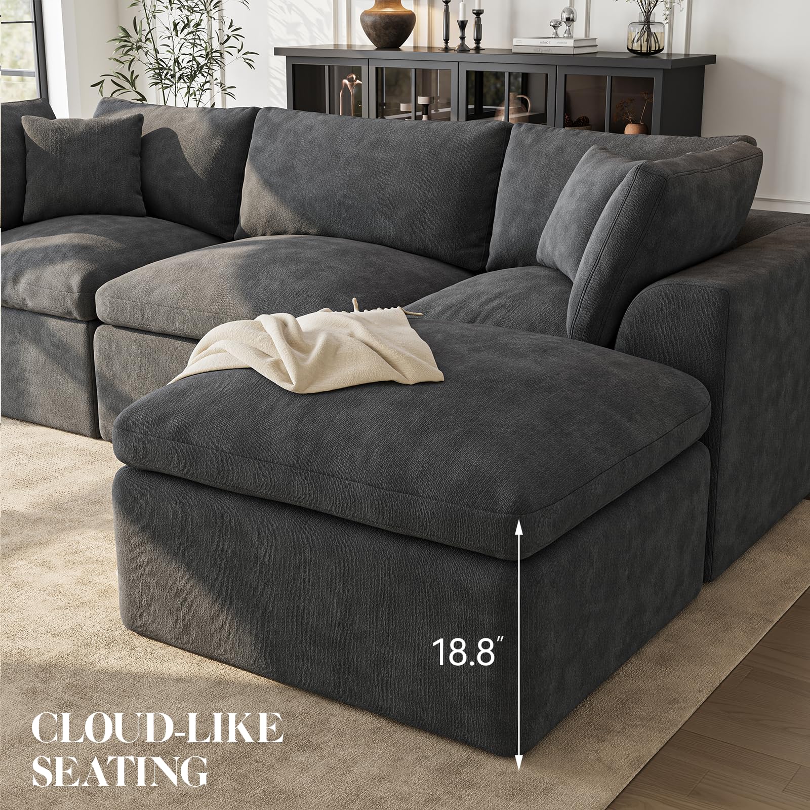 108 Inch L-Shaped Sectional Sofa with Ottoman