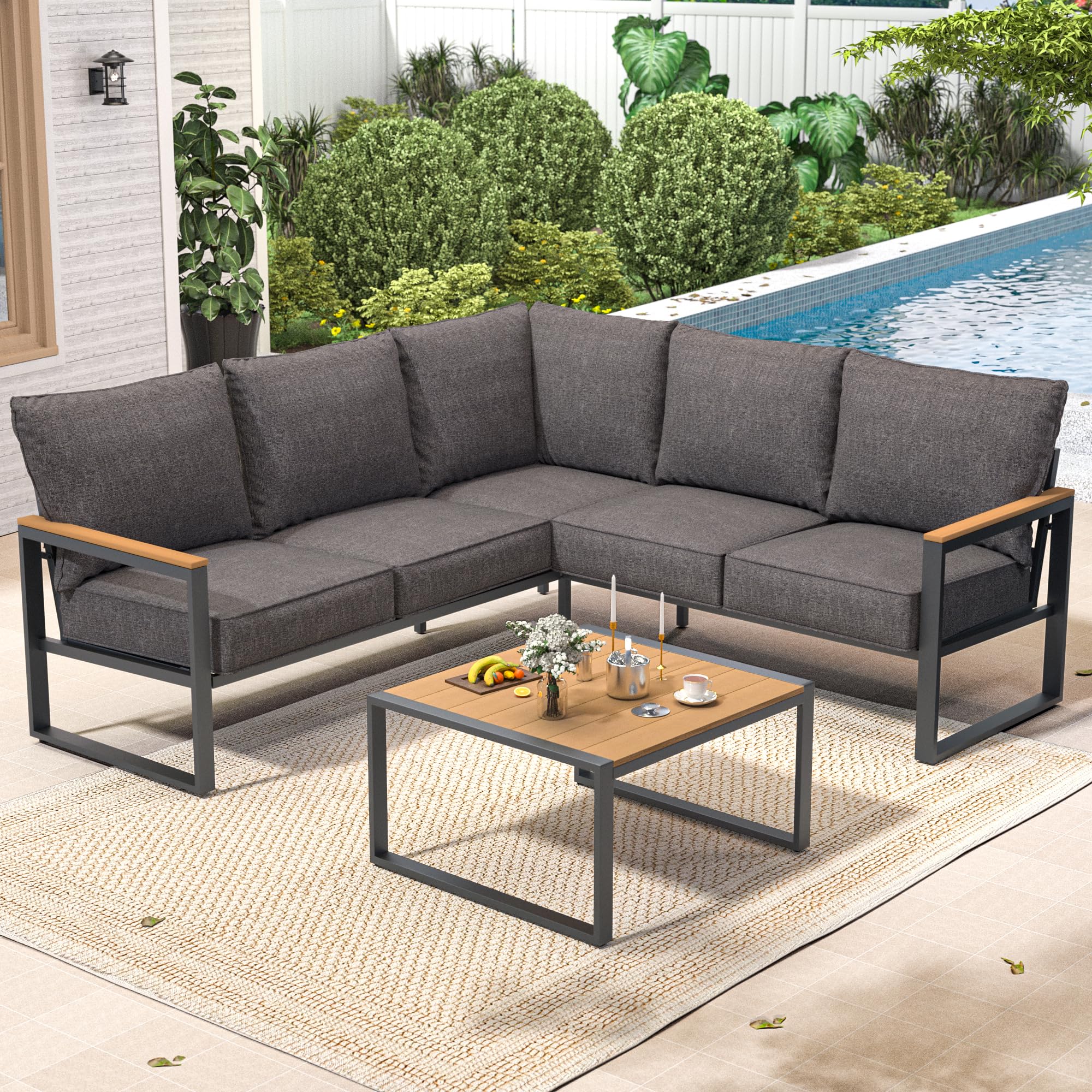 6-Piece Metal Outdoor Sectional Sofa Set with Side Table
