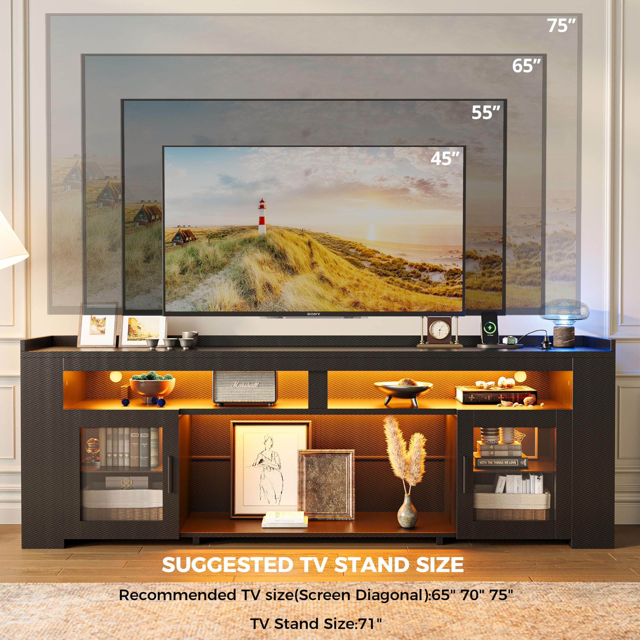 LED TV Stand with Charging Station & RGB Lighting