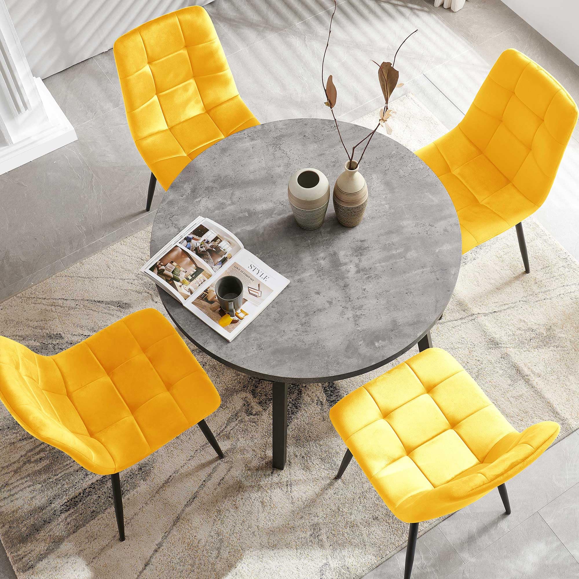 5-Piece Round Dining Table Set with Upholstered Chairs